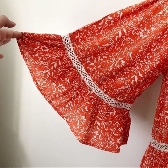 Free People Orange floral Talk About It Tunic Top NWOT size Small - Picture 4 of 8